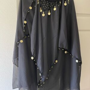Black Belly Dance Skirt Coin Trim Chiffon Gothic Festival One Size